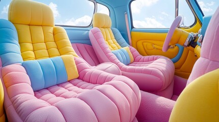 Obraz premium Vibrant and Spacious Car Interior with Cushy Seats Ideal for Family Road Trips