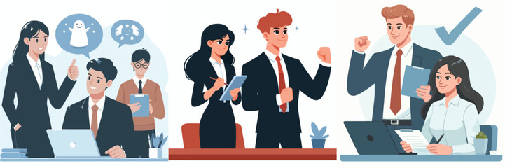 vector set of managers and secretaries working enthusiastically