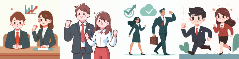 vector set of managers and secretaries working enthusiastically