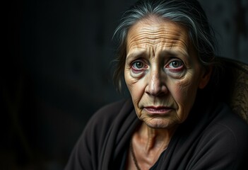 Fototapeta premium Portrayal of a poor woman in a dimly lit room
