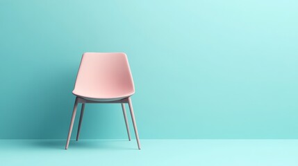 minimalist pink chair against a blue wall backdrop, modern interior design and simplicity concept