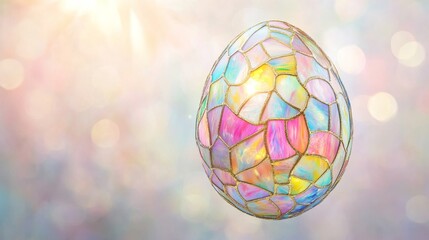 Stained glass egg with colorful mosaic pattern in sunlight, artistic design concept