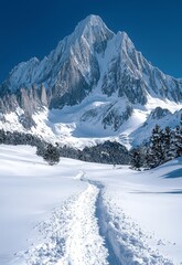 Fototapeta premium Majestic Snow-Covered Peaks Under Clear Blue Sky