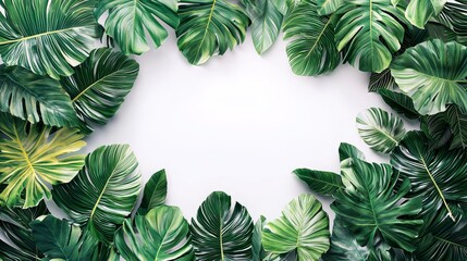 Fototapeta premium Tropical Green Leaves Creating Peaceful Border on Transparent Background