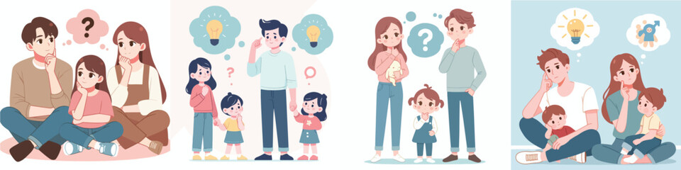 family vector set thinking about something