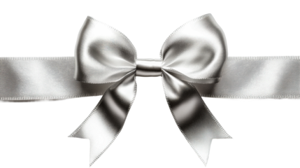 Gift wrapping action silver bow decoration indoor setting isolated on transparent background