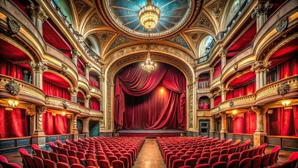 Obraz premium Vintage Red Velvet Curtain Theater Interior