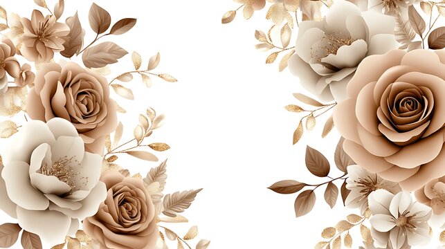 Elegant Gold And Brown Roses Floral Design
