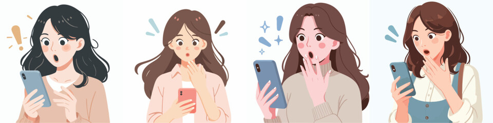 vector set of a person shocked to see his gadget