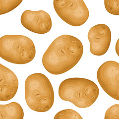 Potato seamless pattern. Vector cartoon flat illustration. Raw root vegetables background