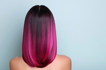 Pink black ombre hairstyle back profile, bold vibrant look, creative modern design, glowing chic beauty, trendy colorful tones, elegant youthful style, radiant minimalist inspiration

