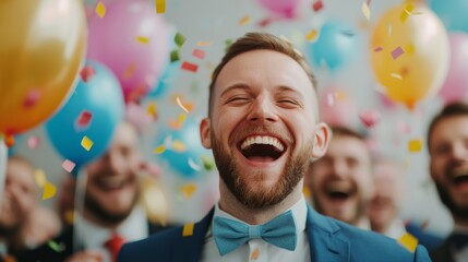Team Celebrating Successful Startup Product Launch with Joyful Expressions and Balloons