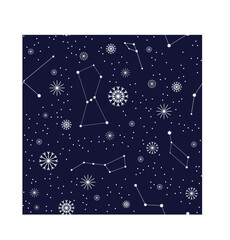 Night Starry Sky, Constellations Christmas Pattern. Vector