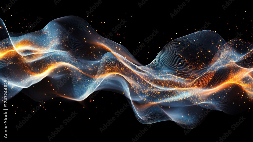 Poster vibrant abstract waves with glowing particles creating a mesmerizing visual effect