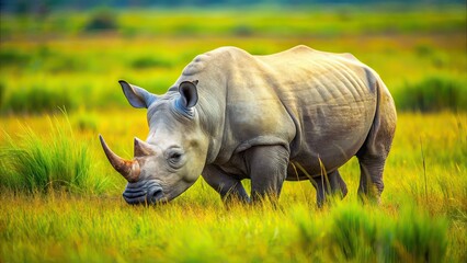 Obraz premium White Rhinoceros Grazing, High Depth of Field, Wildlife Photography