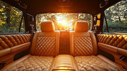 Cozy Cabin Interior with Quilted Seats and Warm Sunlight Streaming Through Windows