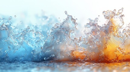 Creative Concept of Waves in Blue and Orange with Water Splashes and Motion Effects