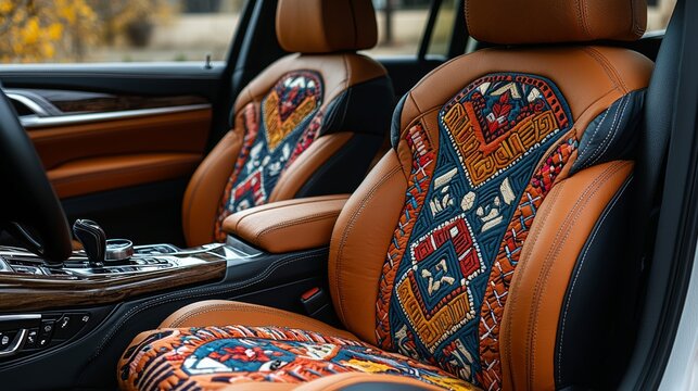 Custom Embroidered Car Interior Design Showcasing Unique Pattern and Craftsmanship