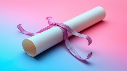 Elegant Diploma Concept with Sleek Typography and Decorative Ribbon on Vibrant Background