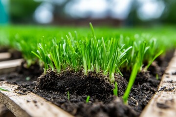 Rolls of lawn in the yard. Generative AI