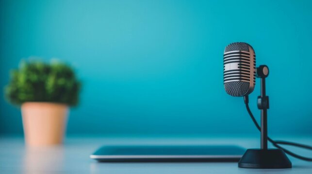 Professional Microphone and Laptop Setup for Leading Webinar Presentations