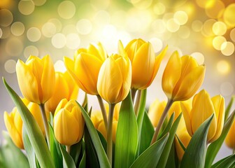 Yellow Tulips Isolated White Background High Depth of Field AI Photo