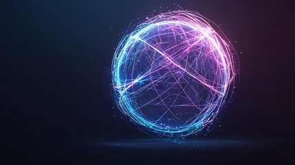 Obraz premium Glowing spherical design with vibrant blue and pink sparks on a dark background, evoking a sense of motion and digital energy.