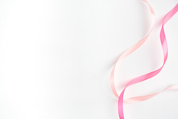 pink peach ribbon isolated simple white valentine romantic background copy space