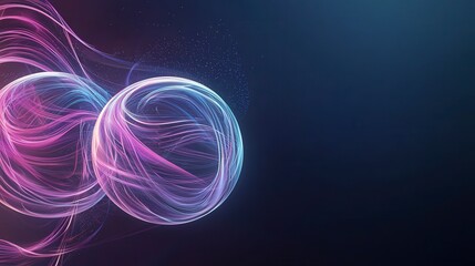 Vibrant abstract spheres with flowing light trails against a dark background, creating a futuristic and dynamic visual effect.