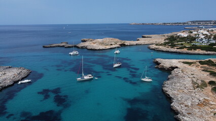Obraz premium Menorca sail boat trip in Spain with drone dji