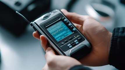 Closeup of a pilot using a portable radio while navigating the plane A depiction of communication and focus