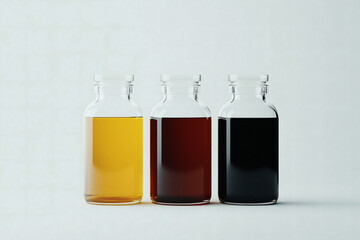 Obraz premium Three bottles with liquids of different colors