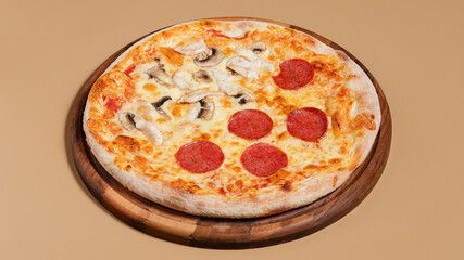 Delicious pizza isolated on wooden board