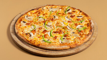 Delicious pizza isolated on wooden board