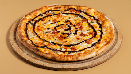 Delicious pizza isolated on wooden board