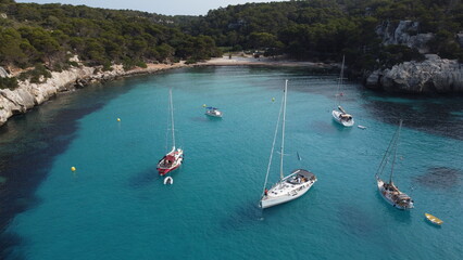 Menorca sail boat trip in Spain with drone dji