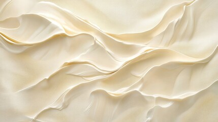 Fototapeta premium Soft cream texture forming waves on a transparent glass panel generative ai