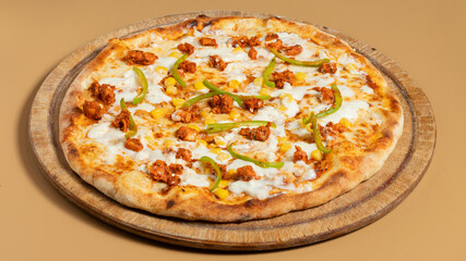 Delicious pizza isolated on wooden board