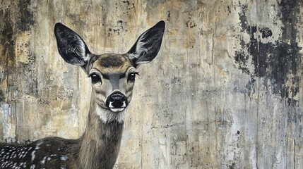 Young deer standing gracefully against a textured wall in a natural setting during daylight hours