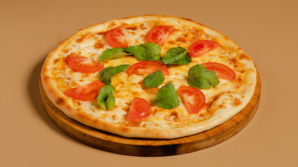 Delicious pizza isolated on wooden board