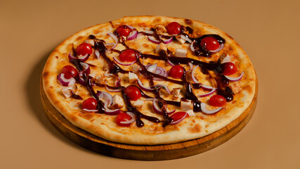 Delicious pizza isolated on wooden board