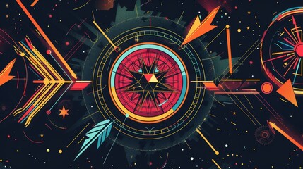 Dynamic Sagittarius Zodiac Vector with Arrows and Geometric Patterns for Posters