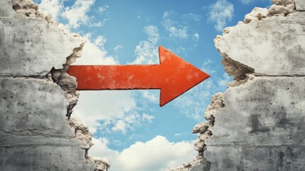 A bold arrow breaking through barriers, symbolizing breakthrough success