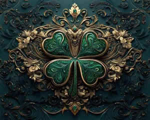 Celebrating St. Patrick's Day with a mesmerizing artwork featuring a shamrock, elegantly crafted with vibrant greens and intricate floral details