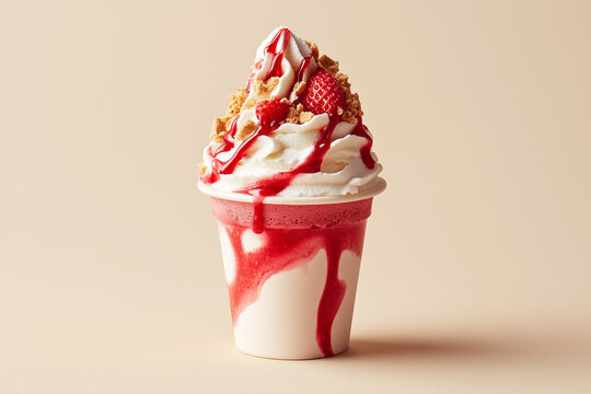 Vanilla soft-serve blended with fresh strawberries and crushed graham crackers, swirled with strawberry sauce and topped with a touch of whipped cream