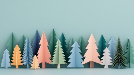 Colorful Paper Craft Trees Display Against Soft Green Background for Reforestation Efforts