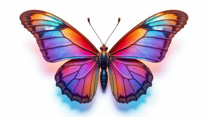 Fototapeta premium Colorful butterfly with striking blue and orange wings resting against a white background