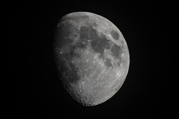 Moon phase, waxing gibbous. High resolution details.