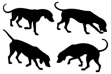 Dog Scent Tracking SVG Clipart Set – Bloodhound, GSP, and Dachshund Sniffing Silhouettes – Vector Art for Logos, Prints & Digital Designs on white background.