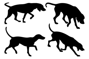 Dog Scent Tracking SVG Clipart Set – Bloodhound, GSP, and Dachshund Sniffing Silhouettes – Vector Art for Logos, Prints & Digital Designs on white background.